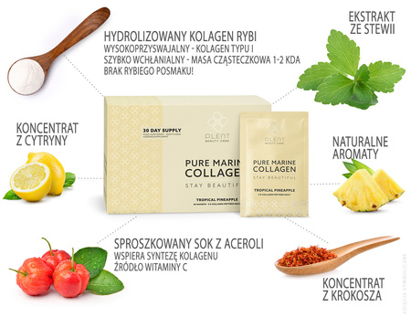 PURE - Termin ważności: 18.12.2026 r. - hydrolizowany kolagen rybi z naturalną witaminą C - tropikalny ananas (30 porcji / 30 saszetek)